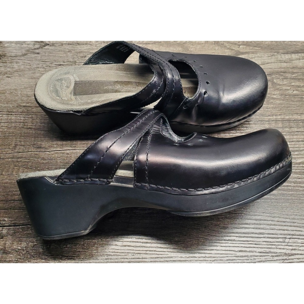 Dansko Susana Women's Size 40 US 9.5 Black Leather Mule Clog Slip On Shoes READ